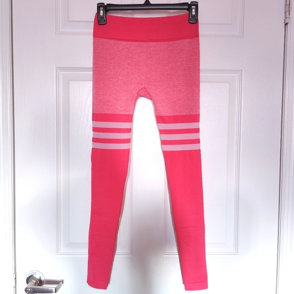 Hot Pink Thigh Striped Sock Leggings Sports Tights, Runs Small - Picture 1 of 7
